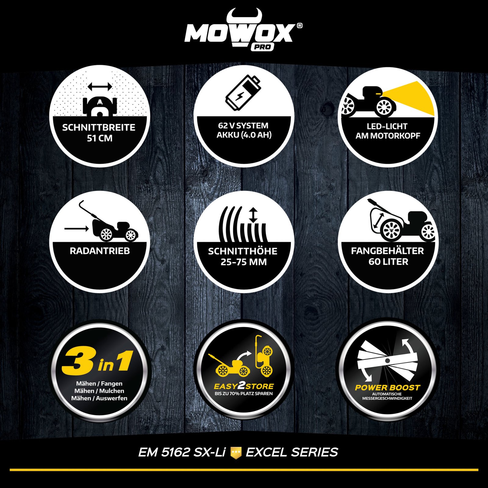 Recortadora de batería MOWOX® EM 5162 SX-Li-Serie Pro - Imagen 4